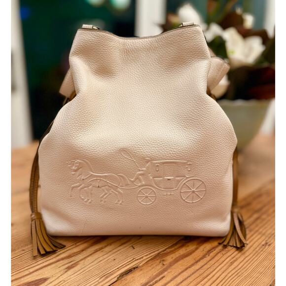 Coach Andy Tote CA165 Horse And Carriage Chalk/Multi Pebble Leather GUC - Picture 1 of 13